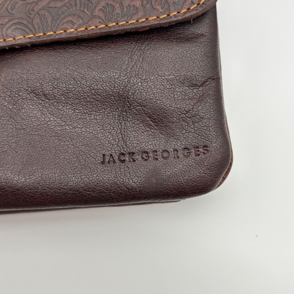 Jack Georges Brown Leather Embossed Floral Crossbody Bag Purse - Picture 2 of 9